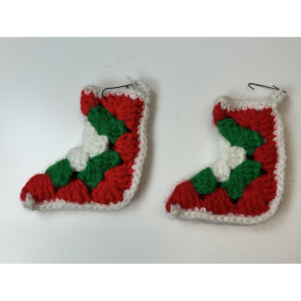 Vintage Miniature Crochet Christmas Stocking Holiday Ornament Boot Bootie